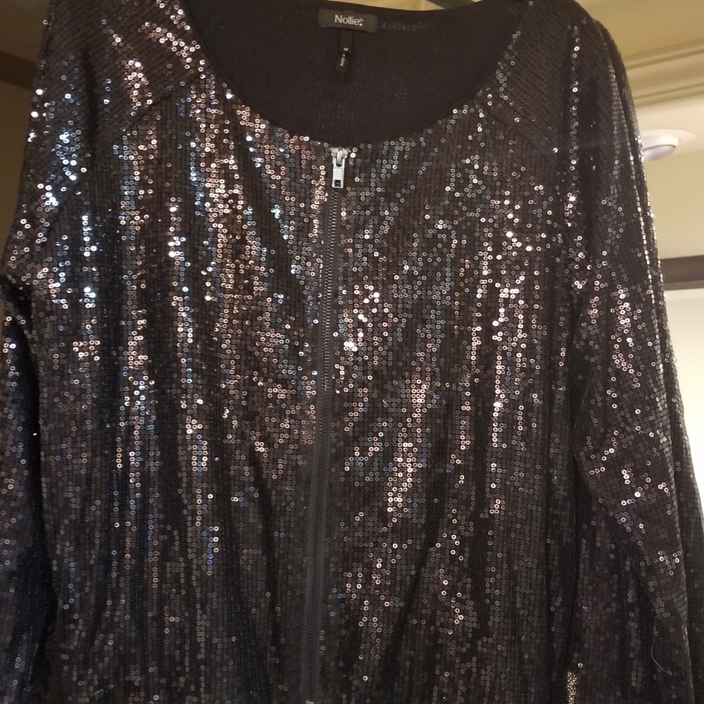 Sequin zipper jacket blazer black